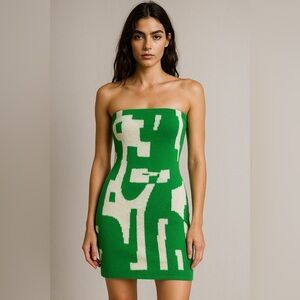 Micas Green and White Abstract Knit mini dress sz S New with tags